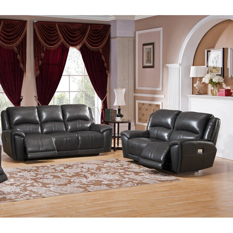 Red Barrel Studio® Mikel Genuine Leather Reclining Living Room Set